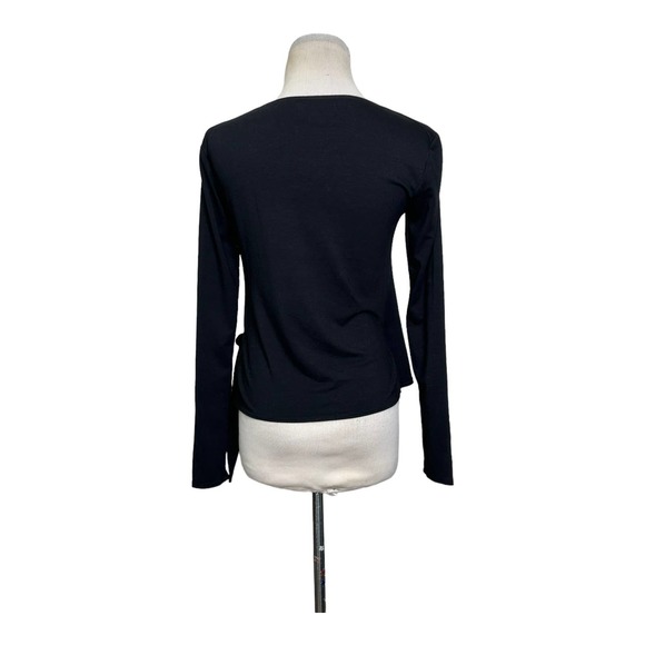Velvet black long sleeves faux wrap top size Small - Picture 11 of 13